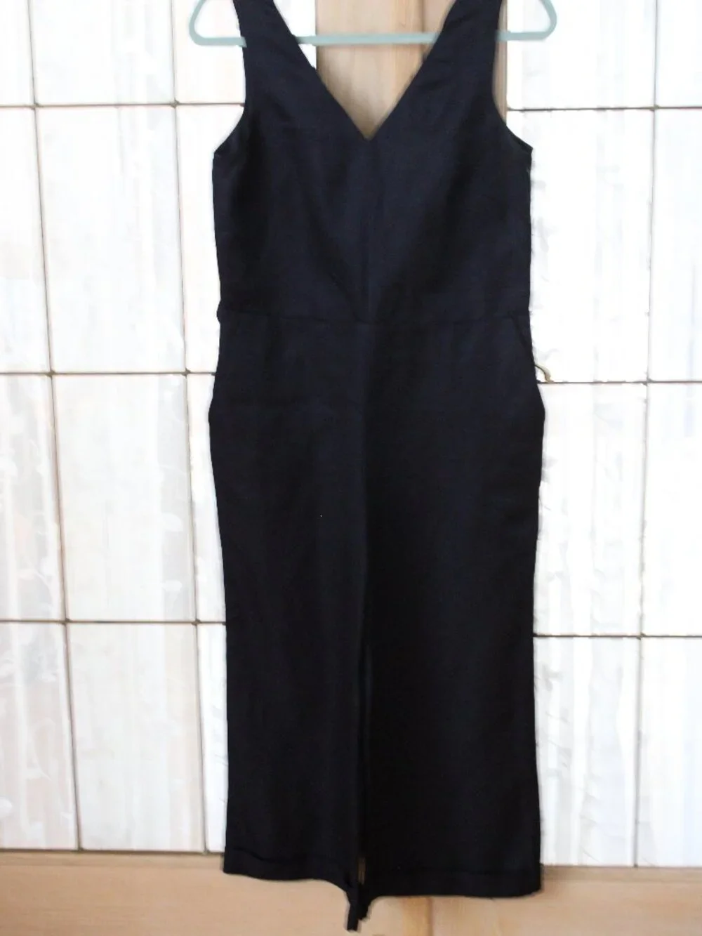 Banana Republic Women Jumpsuit Sz 8P Navy Sleeveless Rayon Linen Shift Side Zip